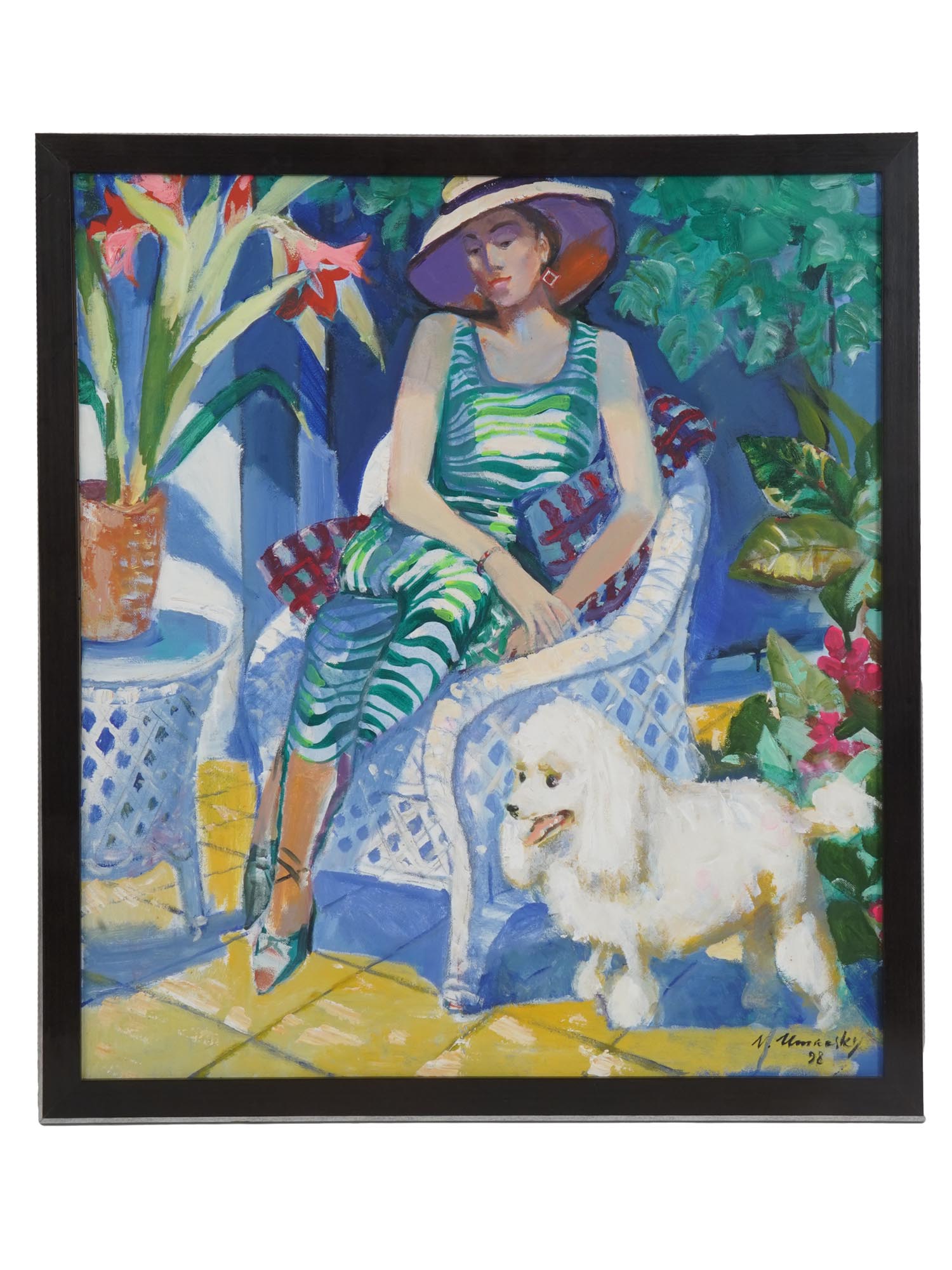 RUSSIAN OIL PAINTING WOMAN AND A POODLE BY UMANSKI